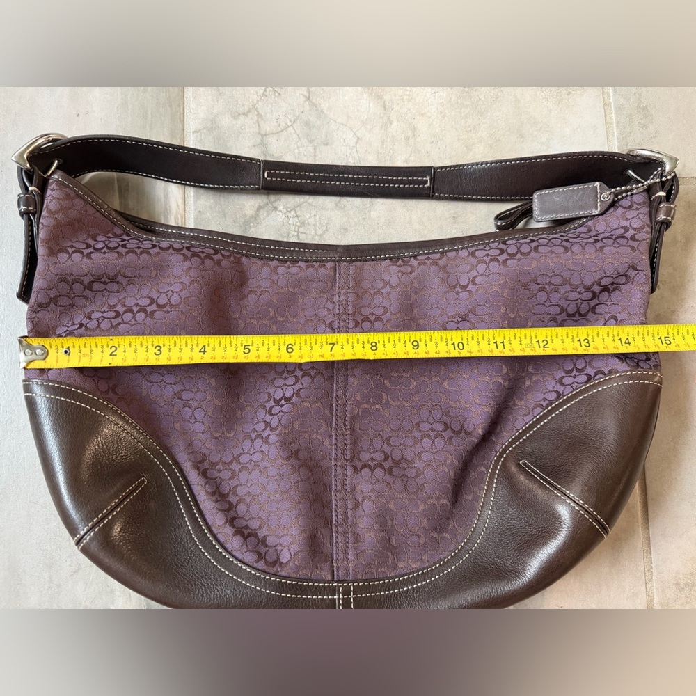 Y2K Vintage Coach Soho Hobo Shoulder Bag Purple Jacquard Brown Leather EUC - Picture 9 of 11